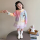 丹鳥(niǎo)王女寶寶春秋裝套裝2025新款洋氣連衣裙小童針織開(kāi)衫裙子兩件套衣服 卡通兔漸變彩色開(kāi)衫+連衣裙 100 碼