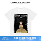 Charlie Luciano美女與野獸印花國潮短袖男女情侶同款圓領(lǐng)寬松休閑cl潮牌潮流T恤 白色 XS 160