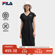 FILA 斐樂(lè )官方女裝針織連衣裙2025夏新款時(shí)尚休閑涼感抗菌V領(lǐng)長(cháng)裙子女 正黑色-BK M 165/84A/M