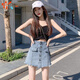 CS.LION高腰顯瘦牛仔短裙女春秋裙褲夏季薄款 2025新款a字短褲裙半身裙子 藍色 L  105-120斤
