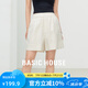 Basic House/百家好百搭純色短褲夏季新款女士松緊彈力收腰休閑褲 米色 M