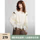 ELLE設(shè)計(jì)感假兩件拼接撞色慵懶風(fēng)衛(wèi)衣女2025春新款收腰褶皺長(zhǎng)袖上衣 米黃 S