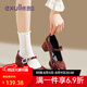EXULL依思Q瑪麗珍女鞋2025新款春季紅色高跟婚鞋粗跟一字扣帶英倫風(fēng)小皮鞋女 紅色 35