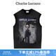 Charlie Luciano小丑做舊背心春夏新款892521情侶男女同款潮流休閑cl上衣男潮 深灰色 L