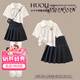 招晴瑜女孩衣服7-14歲裙子女童夏季套裝初中學(xué)生夏天學(xué)院風(fēng)百褶連衣裙夏 白色上衣+黑色裙子 160 cm