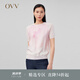 OVV2023秋冬新款女裝植物印花綿羊毛斜紋拼接短袖羊毛針織衫 裸粉鑲拼A9 L
