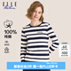 ELLE ACTIVE 純棉撞色條紋t恤女裝春夏時(shí)尚百搭舒適透氣打底衫休閑圓領(lǐng)上衣 長(zhǎng)袖款-藍(lán)/白色 2XL