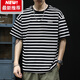 Lee dprre春夏黑白條紋T恤男寬松潮胖美式圓領(lǐng)短袖200斤大碼胖子半袖上衣潮 CYFT3220黑色 M 適合115-130斤