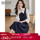 熙世界假兩件拼接連衣裙女2025秋新款氣質優(yōu)雅撞色長袖襯衫裙子 夜普藍 M