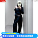 ALO YOGA【金智秀同款】腿標(biāo)松緊腰直筒寬松運動休閑速干闊腿長褲 黑色 M 建議130斤左右