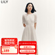 LILY秋新款女裝時(shí)尚復(fù)古波點(diǎn)氣質(zhì)純色俏皮短袖顯瘦高腰連衣裙 604米白 L