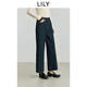 LILY2025秋新款復古彈力寬松休閑通勤深色九分直筒闊腿褲女牛仔褲 401藍色 L
