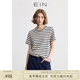 EIN【航海系】EIN言藍白條紋圓領(lǐng)休閑寬松短袖T恤上衣女裝25夏新款 墨藍 S