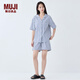 無(wú)印良品（MUJI）女式?jīng)龈须p層紗織短袖睡衣套裝女士家居服女款25年夏季涼感物語(yǔ) 藏青色豎條紋 L -XL(上裝170/92A下裝170/74A)