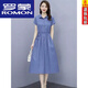 羅蒙（ROMON）短袖純棉連衣裙女收腰顯瘦25夏季新款韓版氣質(zhì)百搭休閑裙子女 藍色 3XL (135-145斤)