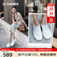 萊爾斯丹【美洋沈夢辰同款】春夏新款休閑真皮厚底女鞋漁夫小白單鞋39301 米白色 OWL 37