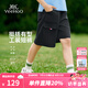 英氏（YEEHOO）男童褲子兒童短褲薄款工裝褲百搭學(xué)院風(fēng)五分褲中大童裝夏裝新款 彩色線條-黑色 170