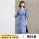 顏域藍(lán)色氣質(zhì)連衣裙女裝2024新款春季收腰顯瘦七分袖V領(lǐng)碎花裙子 藍(lán)花 M/38