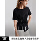 ELLE黑色設(shè)計(jì)感收腰顯瘦短袖T恤女2025春季新款小眾修身正肩上衣 黑色 L