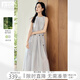 對白法式壓褶無袖a字連衣裙女2025夏新款萊賽爾輕薄垂感度假長裙 灰藍(lán)色 M