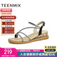 天美意涼鞋女商場(chǎng)同款閃鉆細(xì)帶坡跟時(shí)尚女鞋