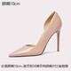 Lily Wei【珠光粉黛系列】裸色氣質(zhì)名媛風(fēng)高跟鞋法式氣質(zhì)涼鞋通勤單鞋大碼 瓔珞側空款裸粉色【跟高10cm】 38
