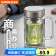 蘇泊爾（SUPOR）雙層玻璃杯茶杯耐熱防燙帶手柄水杯商務(wù)辦公男士過濾帶蓋杯子 流光銀-450mL