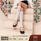 莎莎蘇[鬼馬少女]2024夏新款圓頭高粗跟厚底休閑運動瑪麗珍單鞋女 杏色/深啡色 38