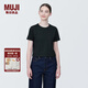 無印良品（MUJI）女式 粗細(xì)不均紗線 短款短袖T恤 上衣打底衫內(nèi)搭 25年夏季 女裝 黑色 4S L  (165/88A)