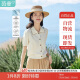 茵曼正肩甜美女裝針織短袖t恤2025夏季新品打底襯衫上衣 淺米杏 M