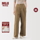 無印良品（MUJI）女式粗細(xì)不均棉線絲光斜紋抽褶寬版褲褲子25年秋季新品休閑褲女裝 深米色 XL （165/74A）