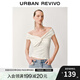 UR2025夏季新款女裝氣質(zhì)氛圍感褶皺修身一字露肩T恤UWG450118 米白 M