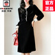 AEMAPE法式金絲絨赫本風(fēng)連衣裙女2025春秋新款蕾絲高端氣質(zhì)洋裝修身裙子 黑色 M 101-110斤
