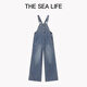 THE SEA LIFE牛仔褲女歐海一生 100%棉寬松休閑牛仔背帶褲25夏季直筒褲16133 牛仔藍 S