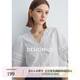 迪賽尼斯（DESIGNICE）2024年夏季新款通勤風(fēng)氣質(zhì)優(yōu)雅拼接白色七分袖袖V領(lǐng)雪紡衫女 米白 S