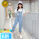 G.DUCKKIDS小黃鴨女童套裝夏季2025兒童衣服中大童牛仔背帶褲女孩短袖兩件套 套裝 160
