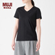 無印良品 MUJI 女式 印度棉天竺編織 V領(lǐng)短袖T恤 W9SB144 黑色 L