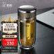 希諾抗菌玻璃杯雙層透明水杯男高檔泡茶杯子XN-1926中閃銀灰 370mL