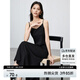 尚都比拉夏季吊帶連衣裙女士性感V領(lǐng)別致肌理感中長(cháng)款A字裙 黑色 XL