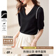 尚都比拉夏季短袖t恤女浪漫花邊泡泡袖V領(lǐng)顯瘦女裝上衣 黑色 XL