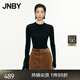 JNBY/江南布衣秋冬美麗諾羊毛針織衫女圓領(lǐng)撞色拼接毛衣5O0312880 095/黑褐色組合 M