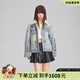 LALABOBO涂鴉牛仔棉服秋冬新款寬松百搭加厚外套女裝上衣LBDD-WSMW13 中藍(lán)白 M