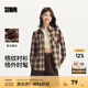 森馬（Semir）長袖襯衫女中長款慵懶寬松落肩休閑秋季chic復(fù)古格紋襯衣潮流 白咖色調(diào)00415 L