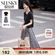 熙世界sllsky夏季套裝2025新款不規(guī)則開叉短袖T恤a字格紋半身裙兩件套 摩登黑 M