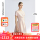 朗姿2025年夏季新款黑色氣質(zhì)收腰短袖女裙子法式高級感高知連衣裙 淡粉色 M