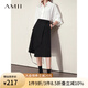 AMII2024年春新款通勤百搭不規(guī)則搭片半身裙女顯瘦高腰小A裙子 黑色 165/72A/L