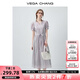 VEGA CHANG【萊賽爾】短袖連衣裙女2025新款夏刺繡V領(lǐng)泡泡袖長(cháng)裙 夢(mèng)幻紫 M