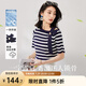 歐莎（OSA）設(shè)計(jì)感短袖冰絲針織衫女夏季2025年新款T恤一字領(lǐng)露肩條紋上衣 藏藍(lán)色 S