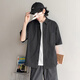 Homlean日系純色短袖襯衫t恤男春夏寬松休閑百搭透氣衣服LS01黑色3XL