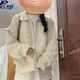 JAVC慵懶風(fēng)毛衣開(kāi)衫女春秋外搭長(zhǎng)袖麻花拉鏈白色軟糯寬松針織衫外套女 米色 M 建議 95-110斤